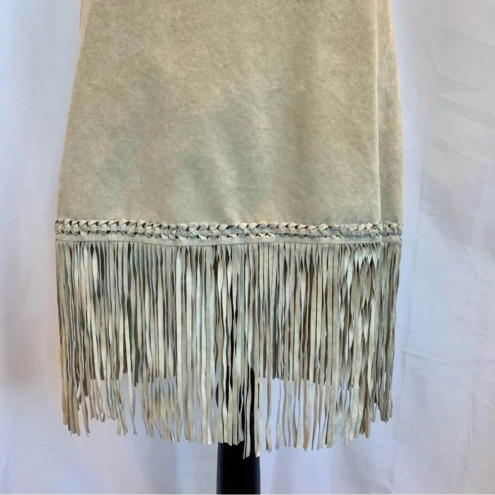 DANIER Leather cream beige suede fringe jacket skirt set S/8/10 western cowgirl - Picture 5 of 10